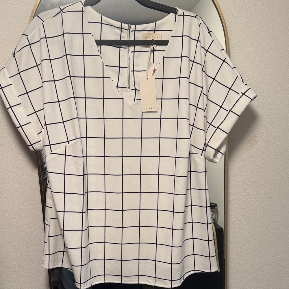 MELLODAY White Grid Pattern Blouse